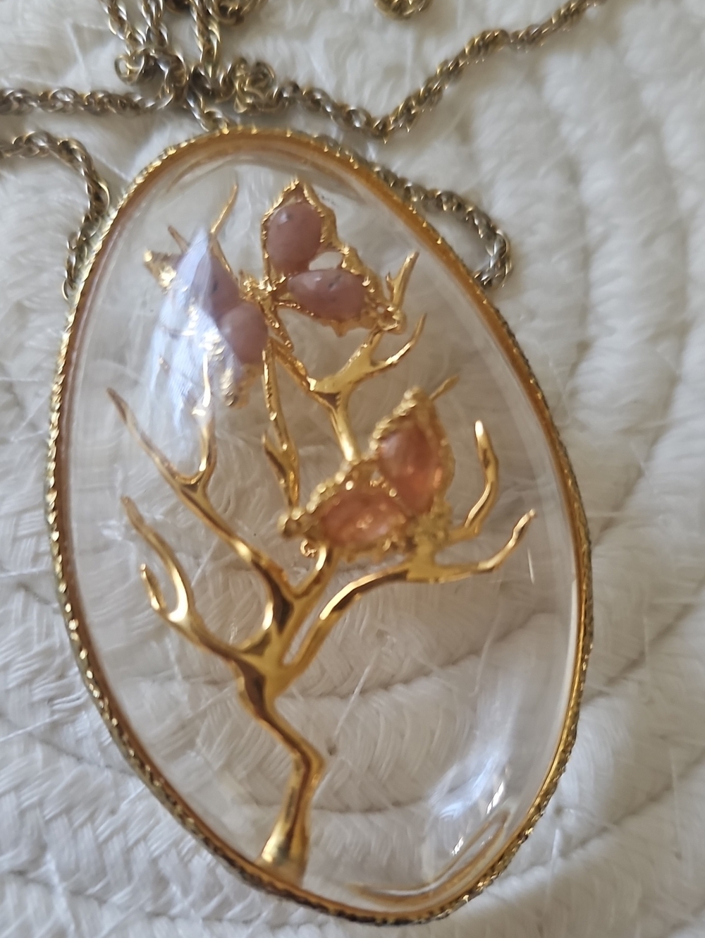 Gold-Trim Pink Floral Lucite Pendant Necklace - Sak 5th Ave.